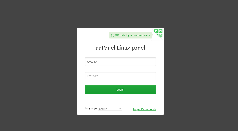 Tampilan halaman login aapanel