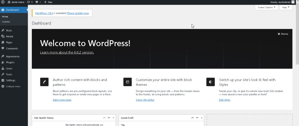 halaman dashboard login wordpress admin