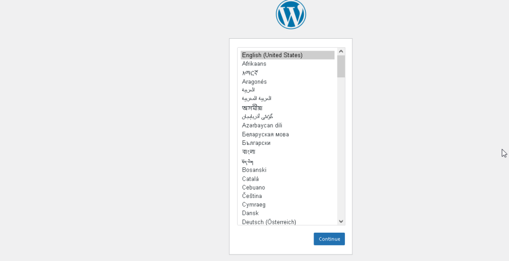 halaman pertama instalasi wordpress