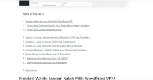 hasil daftar isi table of content Kadence Block setelah semua header di rapihkan