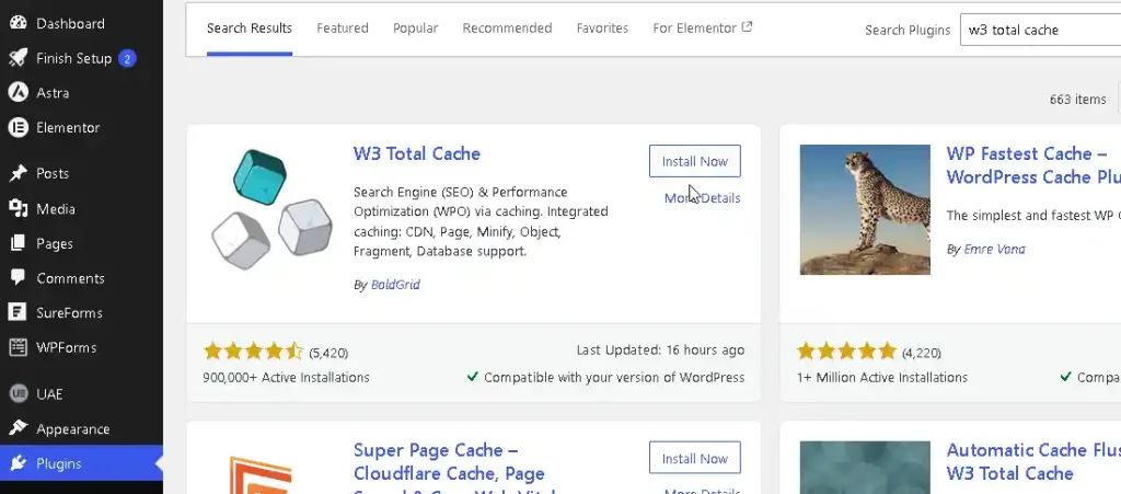 add plugin w3 total cache di wordpress