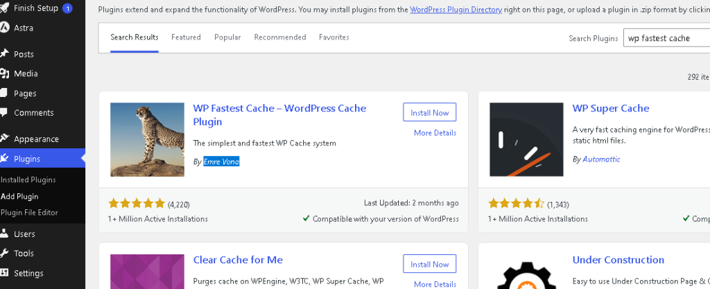 Install wp fastest cache