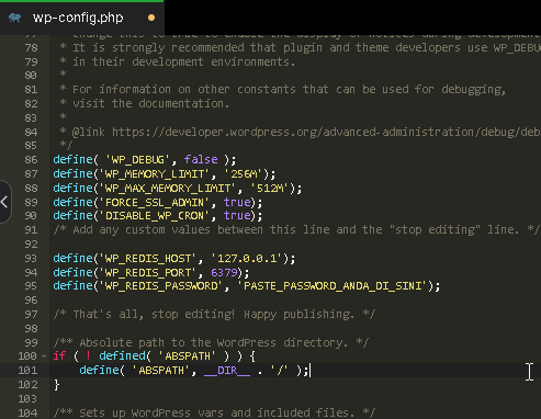 Aapanel edit wp config define redis