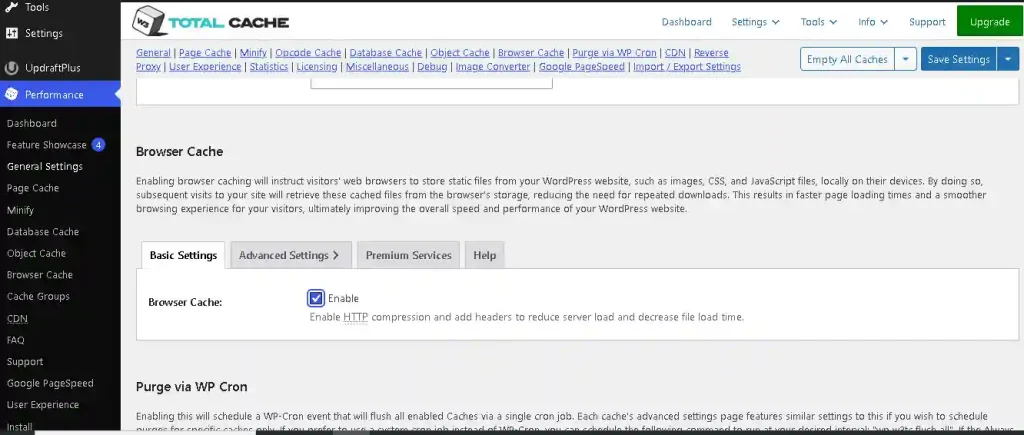 enable browser cache di w3 total cache