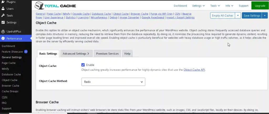 enable object cache pilih redis di w3 total cache