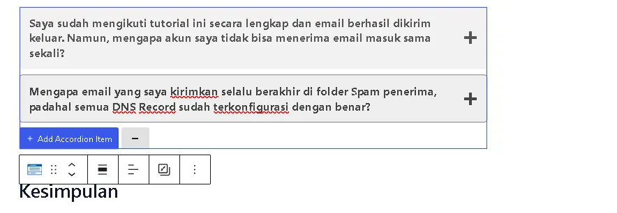 klik add accordion item untuk menambah pertanyaan