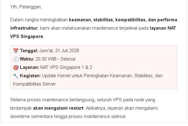 Pemberitahuan maintenance vps