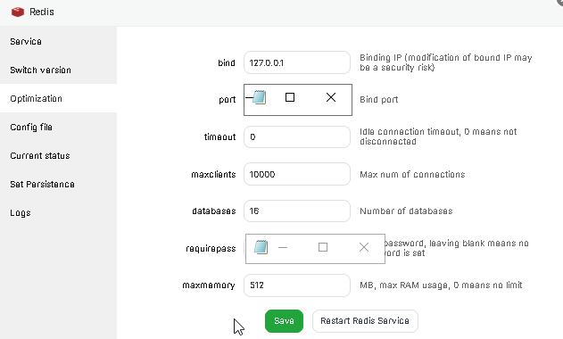 setting redis optimization max memory di aapanel